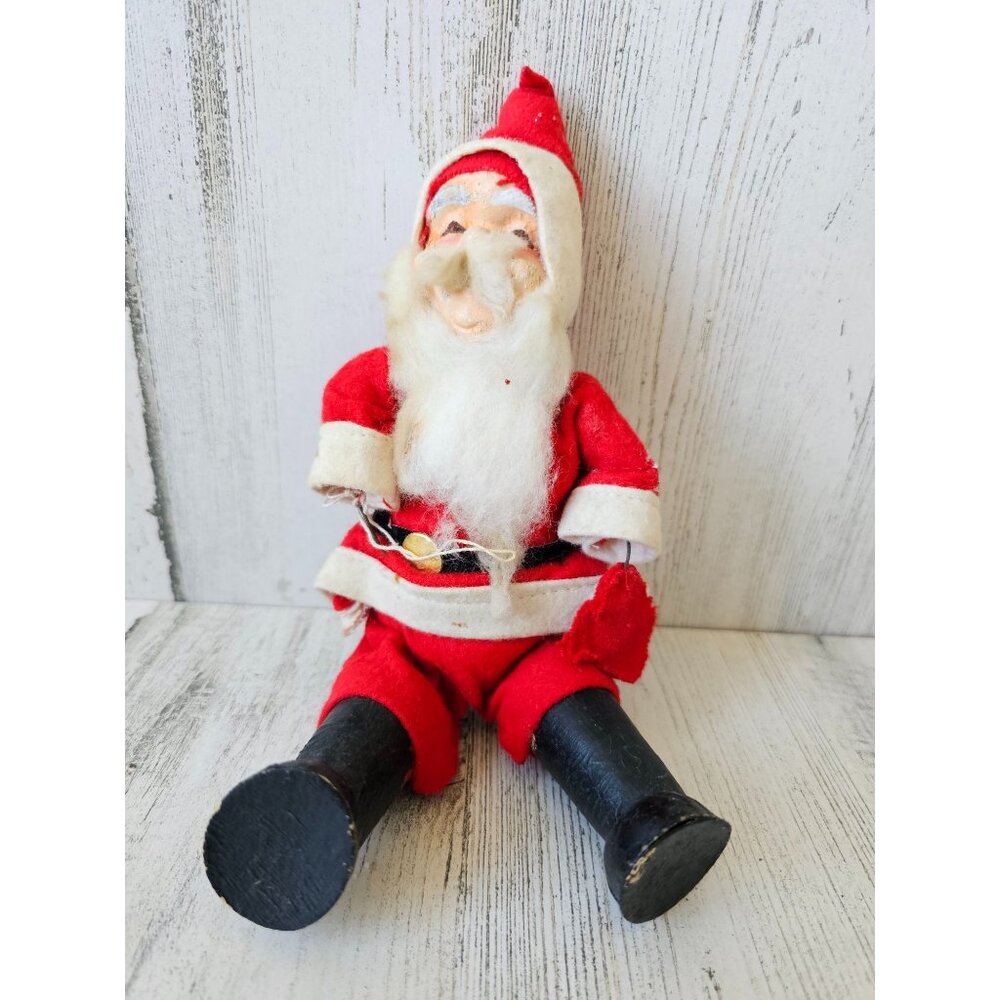 Antique cardboard felt Santa composition‎ metal jointed figurine Xmas tree